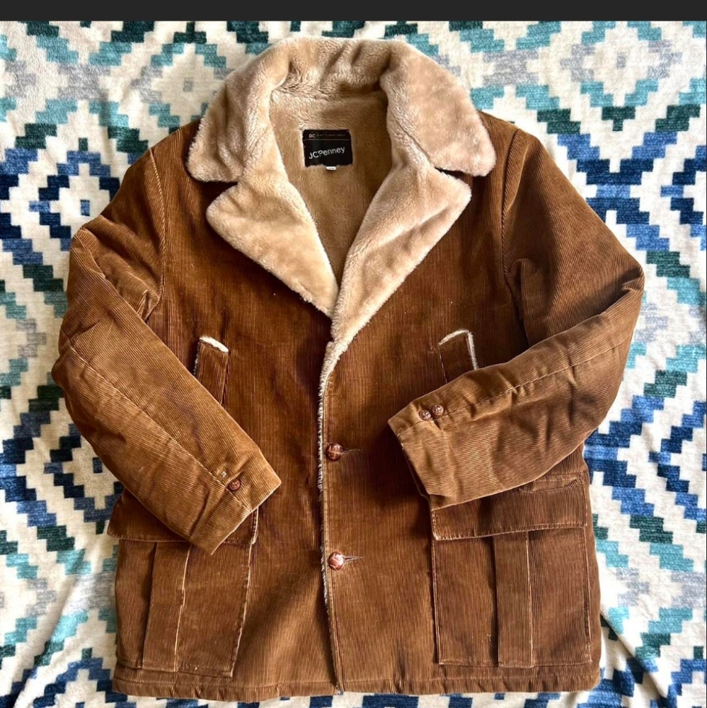 Vintage JC Penny Corduroy Jacket with Faux Fur Lining Size 46